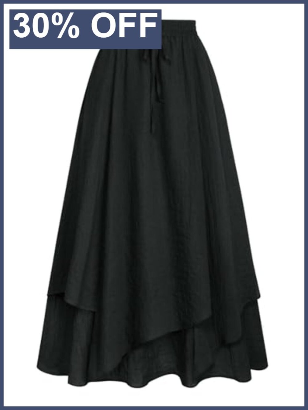 Renaissance Long A-Line Layered Maxi Skirt with Pockets Elastic High Waist